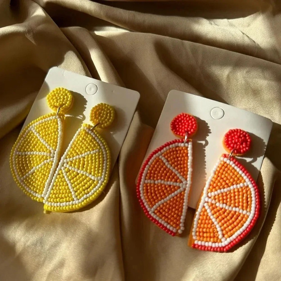 Sicily Lemon Orange Yellow Beaded Earrings - Picture 6 of 9
